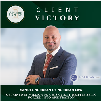 Samuel Nordean of Nordean Law Obtains $1 Million for Client 